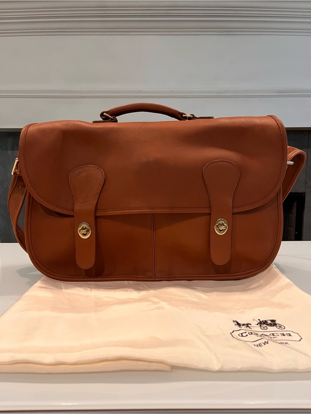 Vintage Coach Leather Carrier Messenger Briefcase Bag 9800 British Tan NWOT